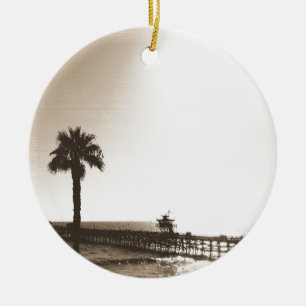 Ornamento De Cerâmica vintage retrô píer de san clemente califórnia sépi