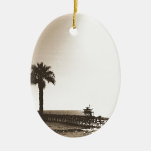 Ornamento De Cerâmica vintage retrô píer de san clemente califórnia sépi