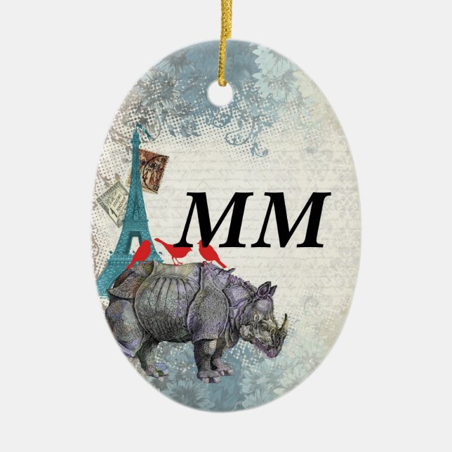 Ornamento De Cerâmica Vintage rhino (Frente)