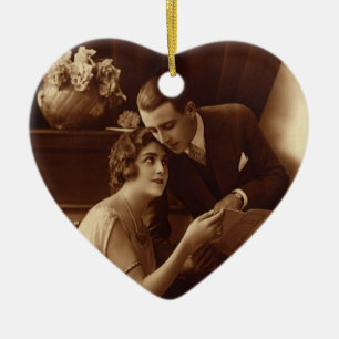 Ornamento De Cerâmica Vintage Romântica Música, Amor e Amantes Romântico