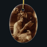 Ornamento De Cerâmica Vintage Romântica Música, Amor e Amantes Romântico<br><div class="desc">Fotografia antiga Vintage sepia antiga apresentando uma imagem de amor e romance com uma nova música em folha de leitura de casal junto ao piano.</div>