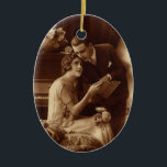 Ornamento De Cerâmica Vintage Romântica Música, Amor e Amantes Romântico<br><div class="desc">Fotografia antiga Vintage sepia antiga apresentando uma imagem de amor e romance com uma nova música em folha de leitura de casal junto ao piano.</div>