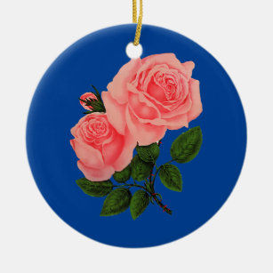 Ornamento De Cerâmica Vintage Rosa Flor Ilustração Botânica
