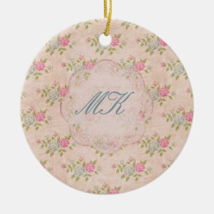 Ornamento De Cerâmica Vintage Rosa Floral
