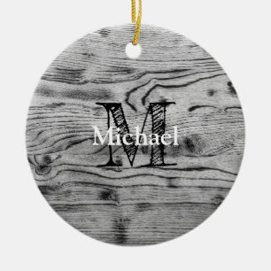 Ornamento De Cerâmica Vintage rústica cinza negra queimada Monograma