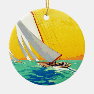 Ornamento De Cerâmica Vintage Sail Boats Viagem francês