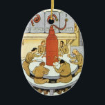 Ornamento De Cerâmica Vintage Science Fiction, Cientistas Labratórios Co<br><div class="desc">Ilustração Vintage Science Fiction futurística image laboratorial com um grupo de cosmonautas russos,  cientistas ou astronautas com intervalo jante. Eles estão comendo sua sopa de farinha líquida de grandes tubos. A sua comida inclui vitaminas,  hormonas e calorias! Design de ficção científica com retrô clássico de quadrinhos.</div>