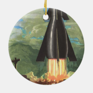 Ornamento De Cerâmica Vintage Science Fiction, Rocket Bduradouro fora da