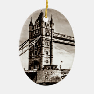Ornamento De Cerâmica Vintage Sepia London Tower Bridge