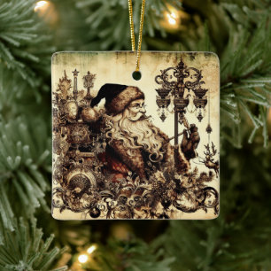 Ornamento De Cerâmica Vintage Sepia Santa Claus