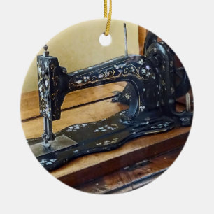 Ornamento De Cerâmica Vintage Sewing Machine Com Motif Floral
