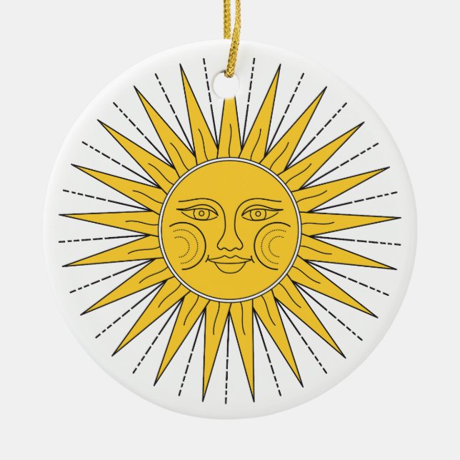 Ornamento De Cerâmica Vintage Smiling Sun (Frente)