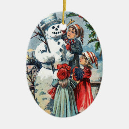 Ornamento De Cerâmica Vintage Snowman & Children
