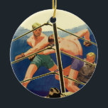 Ornamento De Cerâmica Vintage Sports Boxing, Boxers durante uma partida<br><div class="desc">Ilustração Vintage design de boxe esportivo com dois caças no anel tentando se nocautear.</div>