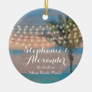 Ornamento De Cerâmica Vintage String Lights Sunset Beach Casamento