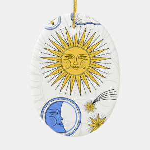 Ornamento De Cerâmica Vintage Sun e lua