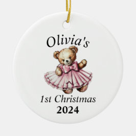 Ornamento De Cerâmica Vintage Teddy Bear Rosa 1rua Natal Personalizado