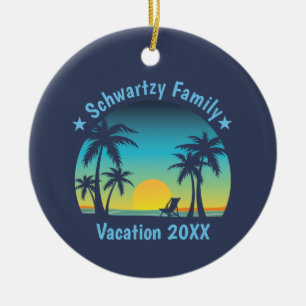 Ornamento De Cerâmica Vintage Tropical Beach Summer Sunset Palm