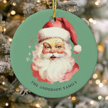 Ornamento De Cerâmica Vintage Verde Aquarela Papai Noel Natal<br><div class="desc">Celebrar a época festiva com nosso ornamento cerâmico Vintage Verde Watercolor Santa Claus Natal! Este adorável ornamento apresenta um nostálgico design de Papai Noel contra um fundo sólido na moda, combinando encanto de vintagem com talento moderno. Perfeito por adicionar um toque festivo à sua árvore de Natal. Personalize este design...</div>