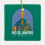 Ornamento De Cerâmica Vintage Viagem de Arte do Brasil no Rio de Janeiro<br><div class="desc">Rio de Janeiro retro vetor viagem design. Cristo O Redentor é uma estátua de Arte Deco de Jesus Cristo no Rio de Janeiro,  Brasil,  criada pelo escultor francês Paul Landowski e construída pelo engenheiro Heitor da Silva Costa.</div>