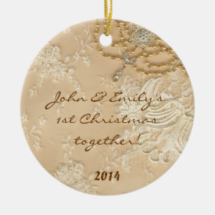 Ornamento De Cerâmica Vintage Victorian Lace Personalised Name Ornament