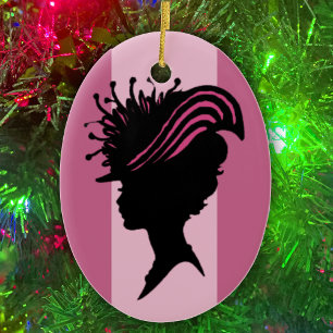 Ornamento De Cerâmica Vintage Victorian Lady Black Silhouette Rico Hat