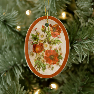 Ornamento De Cerâmica Vintage Vintage Vitoriana Poppy Botânica, Vítima