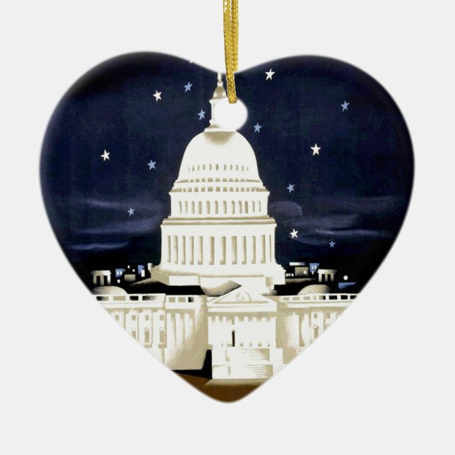 Ornamento De Cerâmica Vintage Washington Viagem (Frente)