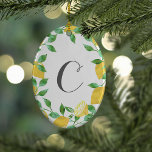 Ornamento De Cerâmica Vintage Watercolor Lemon Initial Ornament<br><div class="desc">Ornament features a crop of juicy lemons and vibrant leaves in pretty watercolors. Customize with an initial or monogram!</div>