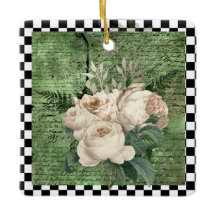 Vintage White Roses & Checkerboard