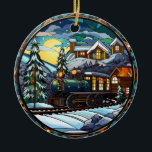 Ornamento De Cerâmica Vintage Winter Express Sstated Glass Ornament<br><div class="desc">Todos a bordo do "Winter Express Stainted Glass Ornament - Vintage Train and Mountain Lodge Decor" para uma viagem até a cena de férias mais charmosa do ano passado. Esse ornamento pitoresco apresenta uma locomotiva clássica atravessando uma passagem de montanha de neve, com um albergue acolchoado entre os pinheiros. O...</div>