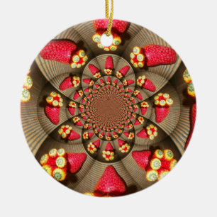 Ornamento De Cerâmica VINTAGEM DE STRAWBERRY VERMELHA E AMARELO.jpg
