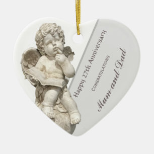 Ornamento De Cerâmica Vinte e Sétimo Aniversário de Casamento, Estátu