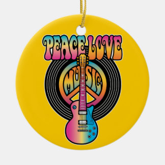 Ornamento De Cerâmica Vinyl Peace Love Music