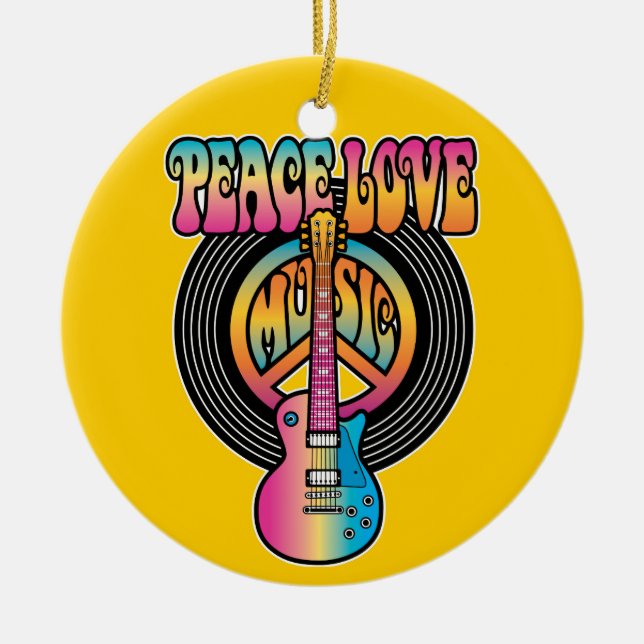 Ornamento De Cerâmica Vinyl Peace Love Music (Frente)