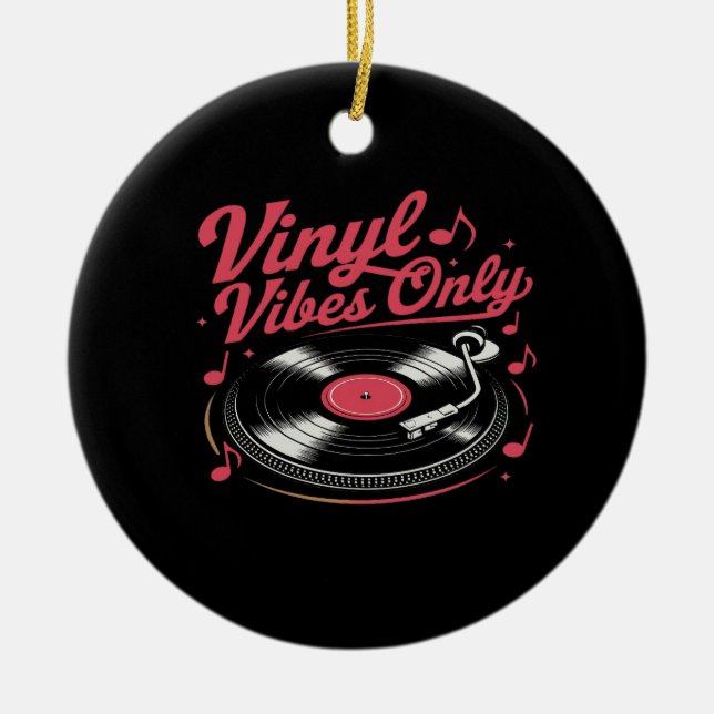 Ornamento De Cerâmica Vinyl Vibes Apenas - Retro Record Player Design (Frente)