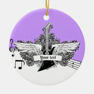 Ornamento De Cerâmica Violão elétrico preto branco roxo com asas