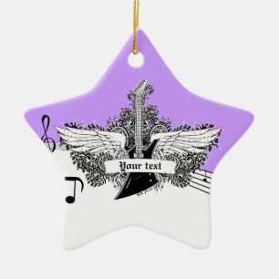 Ornamento De Cerâmica Violão elétrico preto branco roxo com asas
