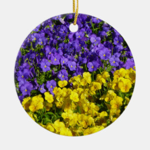 Ornamento De Cerâmica Violas roxas e amarelas coloridas