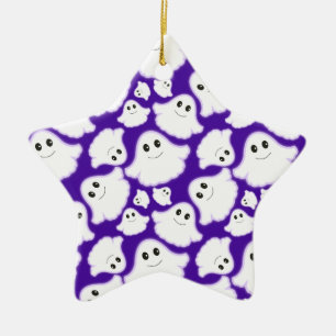 Ornamento De Cerâmica Violet Purple and White Halloween Ghost; Fantasmas