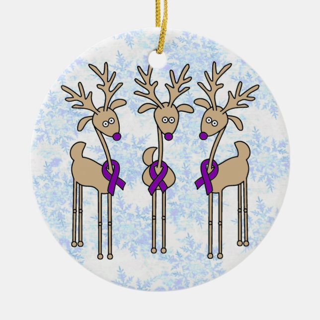 Ornamento De Cerâmica Violet Ribbon Reindeer (Linfoma de Hodgkin) (Frente)