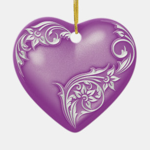 Ornamento De Cerâmica Violeta de Deslocamento do Coração com Branco