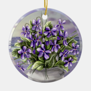 Ornamento De Cerâmica violetas em vidro luar