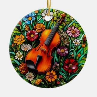 Ornamento De Cerâmica Violin Floral