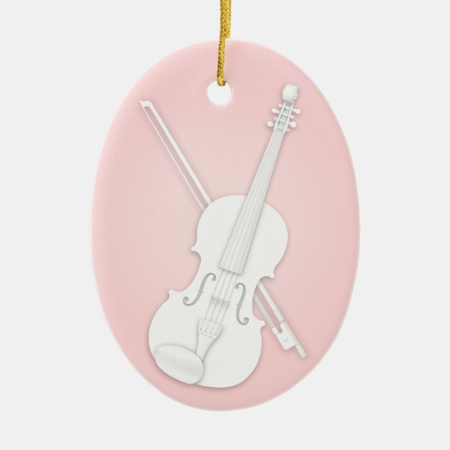 Ornamento De Cerâmica Violino Branco ou Viola com Arco Rosa Personalizad (Frente)