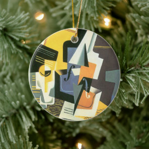 Ornamento De Cerâmica Violino e Copo de Juan Gris, Cubismo Vintage