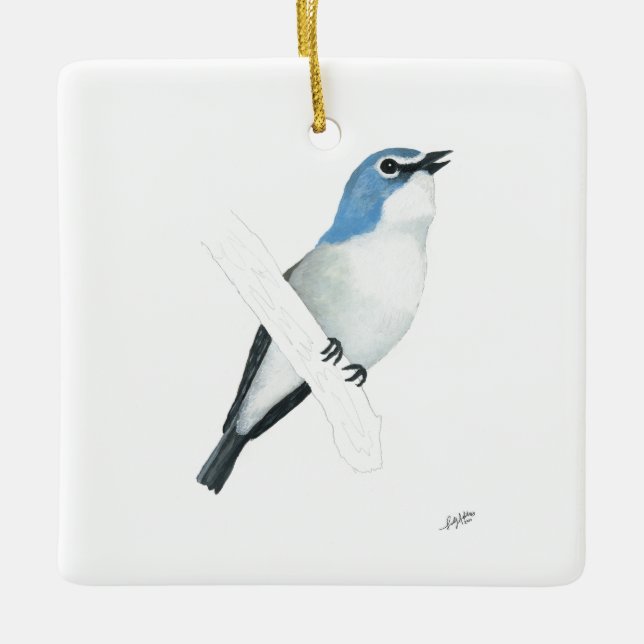 Ornamento De Cerâmica Vireo de cabeça azul (Frente)