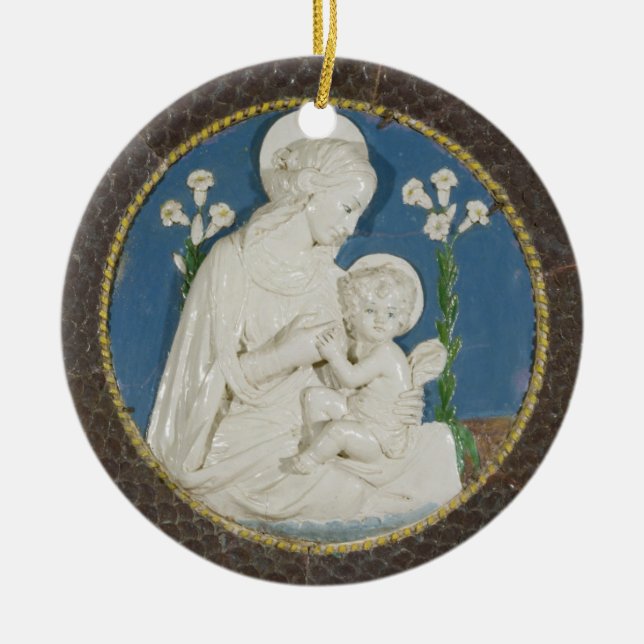Ornamento De Cerâmica Virgem com Lírios Della Robbia Madonna Azul e Bran (Frente)