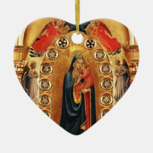 Ornamento De Cerâmica VIRGEM E CRIANÇAS, ANGELS DOURADO ARTE Vermelho