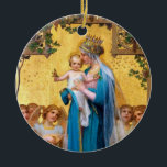Ornamento De Cerâmica Virgem Maria abençoada, St. Therese a flor pequena<br><div class="desc">Virgem Maria abençoada com anjos e St. Therese a flor pequena</div>